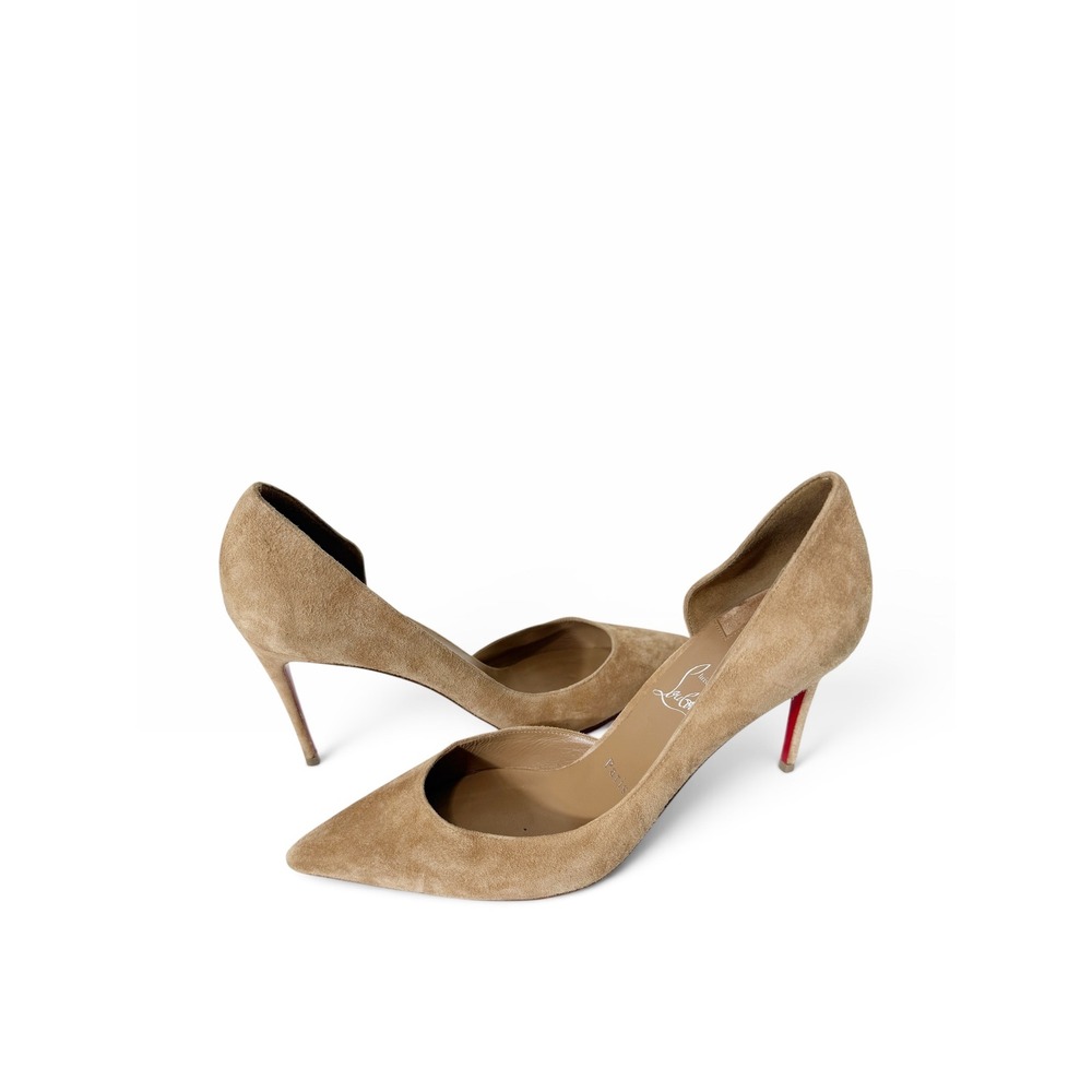 Christian Louboutin Iriza 85 Neutral Beige Suede Half-d'Orsay Pumps Size 9